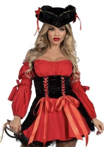 Leg Avenue Sexy Pirate Wench Costume Black Red Adult Size L Dress - Picture 1 of 6