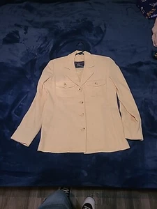 Blusa Blazer Chaqueta De Colección Burberry London Para Mujer Amarillo Arena Doble Bolsillo Talla 2P - Imagen 1 de 13