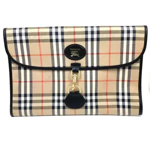 BURBERRY Check Document Pouch Clutch bag Canvas/Leather Beige - Picture 1 of 16