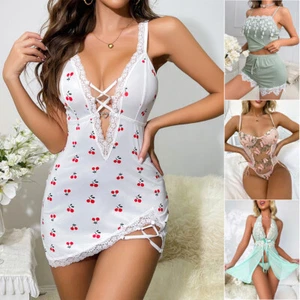Women Babydoll Lingerie Lace Sexy Underwear Bodysuit Teddy Pjs Bra Set Dress Set - Picture 1 of 39