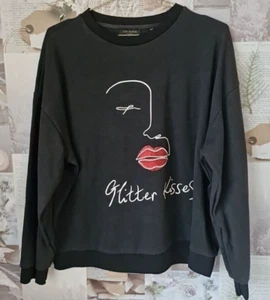 Ted Baker Nihna Negro Brillo Besos Damas Sudadera Top Talla 4 UK 14 - Imagen 1 de 4