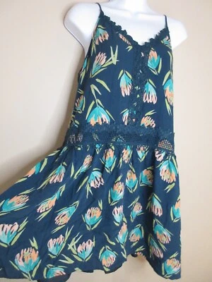 Sz M LC Lauren Conrad Tank Tunic Long Top Blue Floral Adjustable Strap Travel - Image 1 of 4