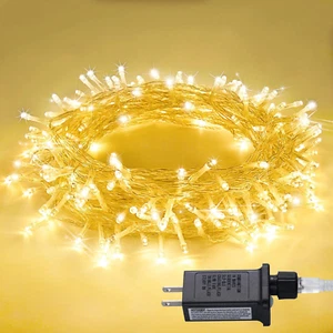 Warm White Indoor String Lights Plug in 8 Modes Twinkle, 33Ft 100LED Waterproof - Picture 1 of 12