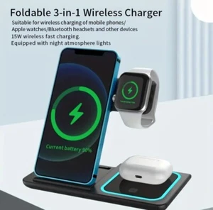 3 In 1 Fast Charging Station, Folding Wireless Charger Stand - Picture 1 of 4