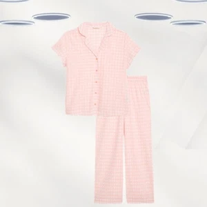Ex M an S Short Sleeve Pure Cotton Gingham Pyjama Set In Mix Orange - Picture 1 of 4