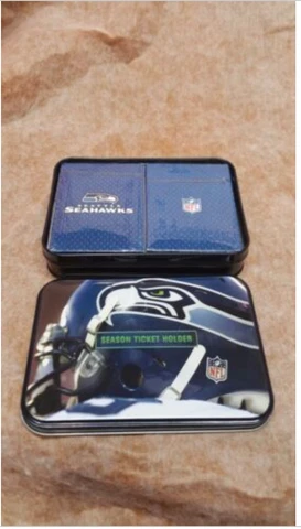 Seattle Seahawks Season Ticket Holder 2 Deck Playing Cards & Metal Tin Cover