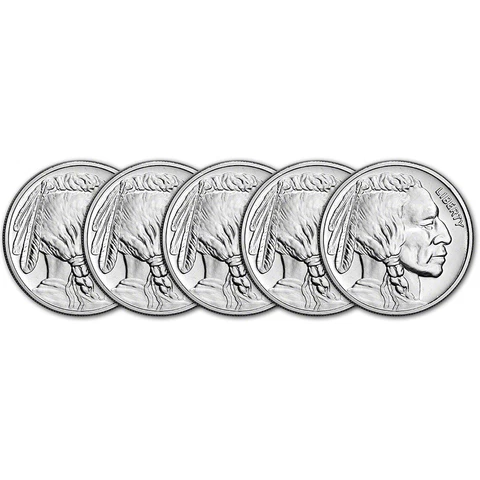 FIVE (5) 1 oz Silver Round CNT Buffalo Design .9999 Fine Cover