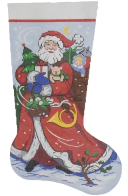 Needlepoint Handpainted Lee Christmas Windswept Santa 21" - Image 1 of 4