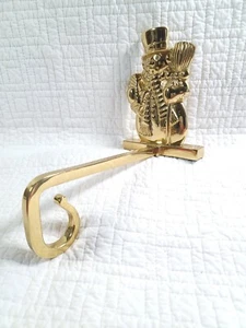 Appendiabiti calza pupazzo di neve ottone pesante vintage gancio lungo ornamento natalizio - Foto 1 di 13