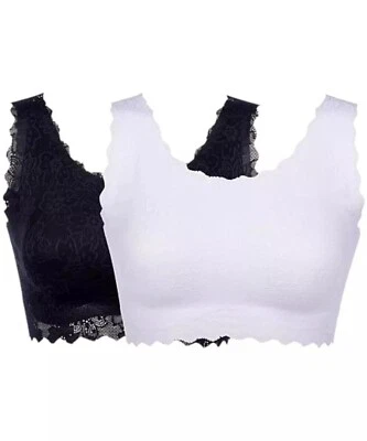 Rhonda Shear 2 Pk Lace Body Bra Size XL Black White Floral Scalloped Edge 581.15 - Image 1 of 4
