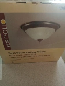 Portfolio #0088558 Flushmount Ceiling Fixture Oil-Rubbed Bronze Frosted White - Picture 1 of 6