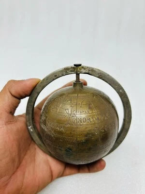 Vintage Brass World Map Globe Earth Moving Old Brass Hand Crfated World Earth - Image 1 of 4