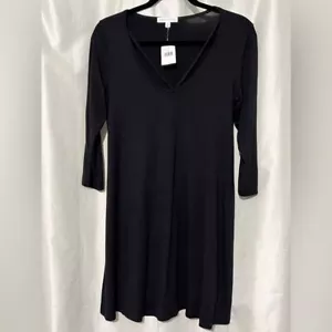 Socialite V Cut Long Sleeve Mini Dress pull over flowy black size medium USA - Picture 1 of 5