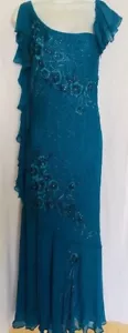 Vintage turquoise beaded embroidered fantasy sleeves silk Lillie Rubin dress 8P - Picture 1 of 7