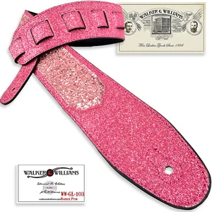 Walker And Williams GL-103 Blush Pink Sparkle Glitzerbombe gepolsterter Gitarrengurt - Bild 1 von 17