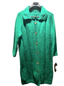 Hand Knit Sweater Coat Kelly Green Med Large - Picture 1 of 4