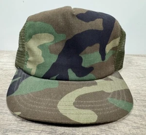VTG USA Made Military Woodland Camo Blank Snapback Mesh Trucker Hat - Paramount - Picture 1 of 14