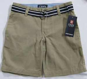 NEW Boy's Chaps Khaki Chino Shorts Tan Beige Belted Cotton Adj Waist Size 4 4T - Picture 1 of 9