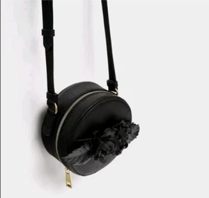 ZARA Mini Crossbody Bag EMBOSSED FLOWER Black ROUND Strap HandBag - Picture 1 of 15