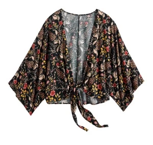 LC Lauren Conrad Kimono Ellenbogenärmel schwarz Blumenmuster One Size - Bild 1 von 7