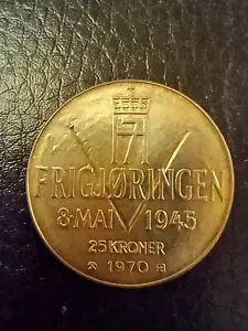1970 Norway Silver 25 Kroner Coin - Picture 1 of 2