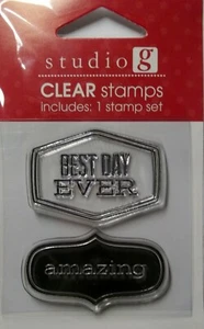 Best Day Ever Set di 2 francobolli acrilici non montati Studio G - Hampton Art nuovi con scatola - Foto 1 di 2