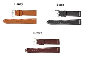 Men's Leather Chrono Sport Padded Watch Strap Band w/Buckle Water Resistant 7.5" - Picture 1 of 7