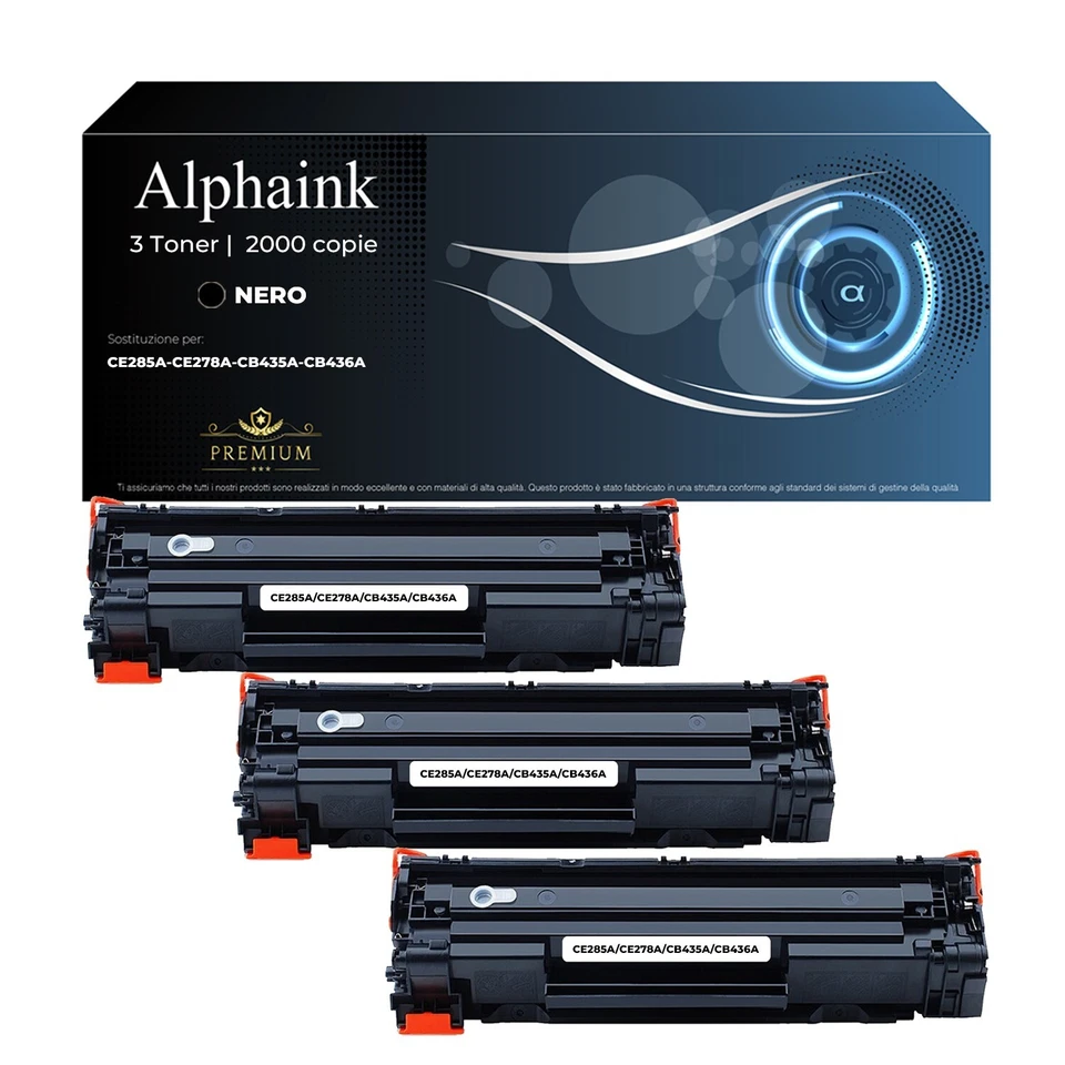 3 TONER CE285A 85A COMPATIBILE PER HP LASERJET P1102 W M1130 M1132 M1136 M1210  - Immagine 1 di 4