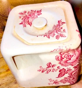 Antique Clarice Cliff Royal Staffordshire Pink Red Charlotte Cube Teapot Square - Picture 1 of 5