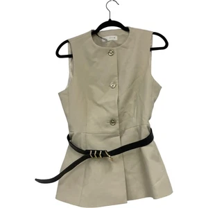 Zara Womens Long Belted Vest XS Beige Sleeveless Button Front 2349/696 NWOT - Picture 1 of 11