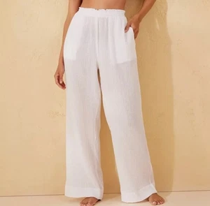 NUOVO!! Pantaloni Copricostume Paralume e Shore, Cotone Garza Bianco Pull On 3X - Foto 1 di 8