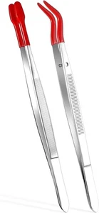 2 Stück Gummi lange Pinzette zum Basteln Spitze beschichtet rot/silber  - Bild 1 von 8