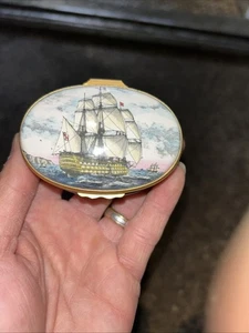 Halcyon Days Enamel Bilston Trinket Box "THE VICTORY" Sailboat - Picture 1 of 6
