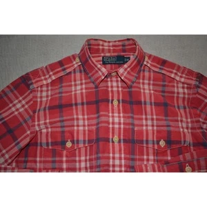 40715 Polo Ralph Lauren Dress Shirt Pink Plaid Cotton Size Medium Mens - Picture 1 of 8