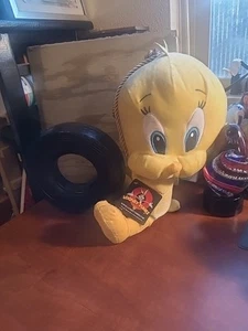 Six Flags TEXAS Tweety Bird Plush On Plastic Tire Swing Looney Tunes 18” Stuffed - Picture 1 of 3