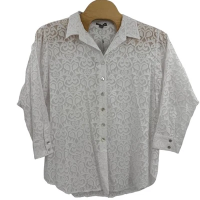 GO шелк женщина 2 X белый кружевной блузка на пуговицах 3/4 рукав шикарный - Изображение 1 из 4