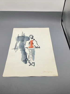 20 世纪 50 年代原装 11x15.25 英寸 Sheldon Leigh Bergh Estate 水彩-无标题-罕见!! — 第 1/4 张图片