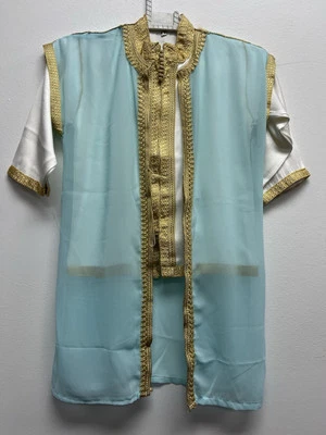 Boy's Moroccan 3pc Jabador Kids Thobe Set Jubbah Bisht Djellaba Gold/Teal Size 4 - Image 1 of 2