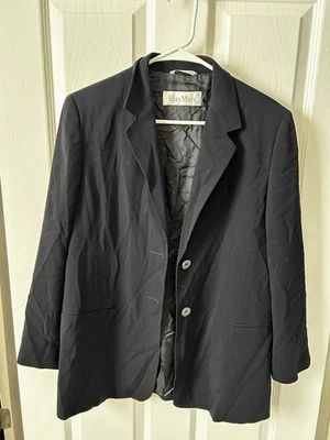 Max Mara Blazer Navy Blue 100% Wool Womans size 10 Made in Italy FLAWED READ - Image 1 of 4