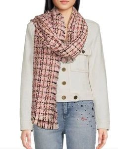 Karl Lagerfeld Paris Damen rosa kariert Oversize Tweed Fransen Schal Neu mit Etikett - Bild 1 von 16