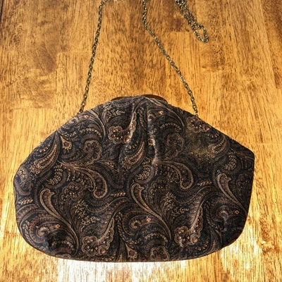 Bolso sin asas o bolso de hombro vintage marrón cachemir dorado de terciopelo marcado HL EE. UU. Foto 1 de 4