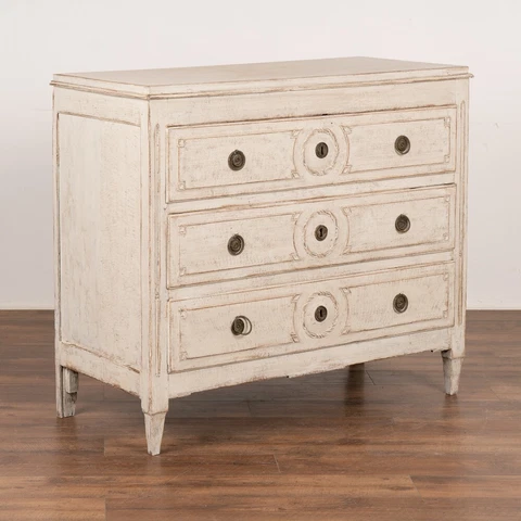 White Painted Gustavian Chest of Three Drawers, Sweden circa 1820-40 Cover