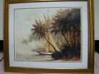 "Leaving Out" By Malarz Framed Print Seascape, Ocean, Boat, Palm Trees Tropical