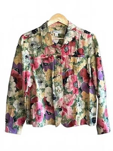Coldwater Creek Jacket Sz Large Pink Red Floral Silk Linen Boho - Picture 1 of 6
