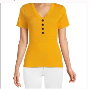 Karl Lagerfeld Women’s Yellow Knitted Scalloped Top Size Large - Picture 1 of 7