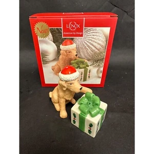 Lenox HOLIDAY DOG & PRESENT Salt And Pepper Shakers Ceramic Christmas Decor - Picture 1 of 8