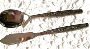 Cuchillo de mantequilla y cuchara de azúcar Rogers de acero inoxidable patrón de vid remolino de Corea nuevo - Imagen 1 de 5