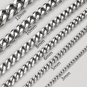 3/5/6/8/10/12/15/17/19mm Stainless Steel Silver Necklace Cuban Chain Jewelry Hot - Picture 1 of 12
