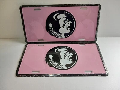 (2) Pink Florida State Seminoles FSU Baseball Metal License Plate Football NEW - Image 1 of 3