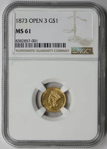 1873 Open 3 Indian Princess Large Head Gold Dollar $1 MS 61 NGC - Picture 1 of 4